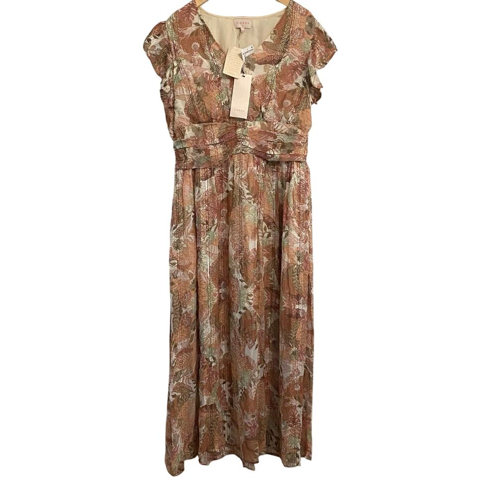 Ciebon Jennsen Brown Metallic Floral Maxi Dress XL Wedding Forest Fairy